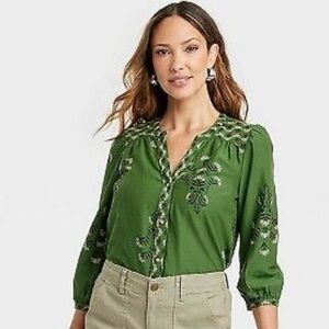 Knox Rose | Tops | Knox Rose Emerald Green Puff 3/4 Sleeve